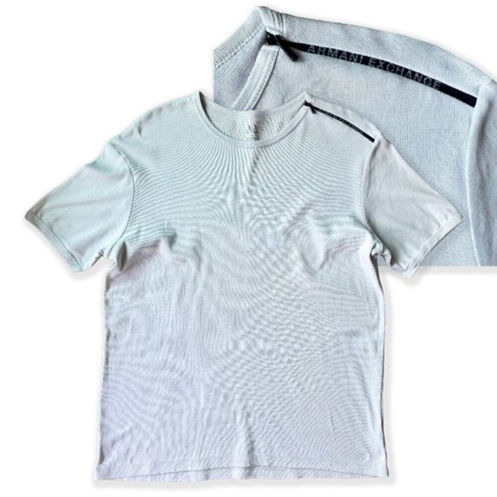 Vintage 2000s Armani Exchange Blue-Grey Pima Cotton T-Shirt with Zipper Detail